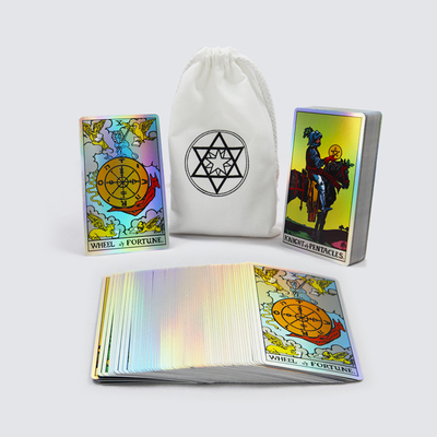Yeni başlayanlar için özel premium lazer tarot kartları toptan normal boy cadı tarot kartı beyaz bez çanta içinde paketlenmiş