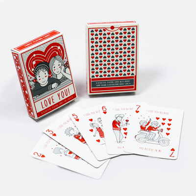 Yüksek Dayanıklılık Özel Oyun Kartları Çift Sevgi Poker Kartları 4 Pantone Renkli Basılmış